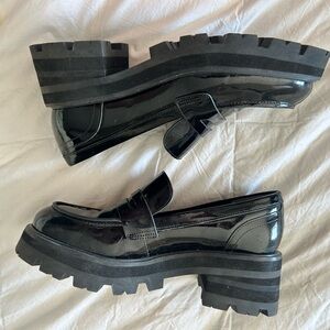 Black Patent Leather Chunky Loafers for Women 7